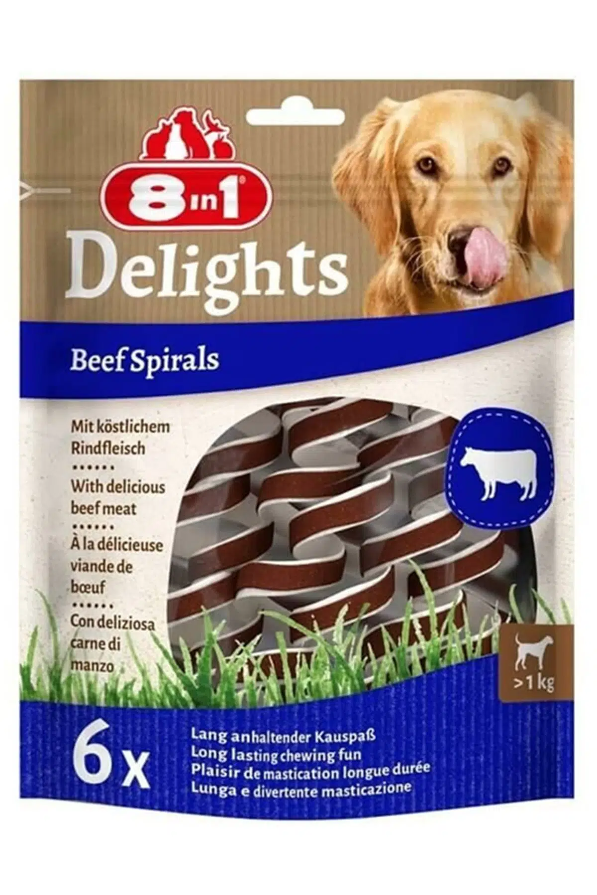 8in1 Delights Sığır Etli Köpek Spiral çiğneme Ödül Maması 60gr (6'lı)