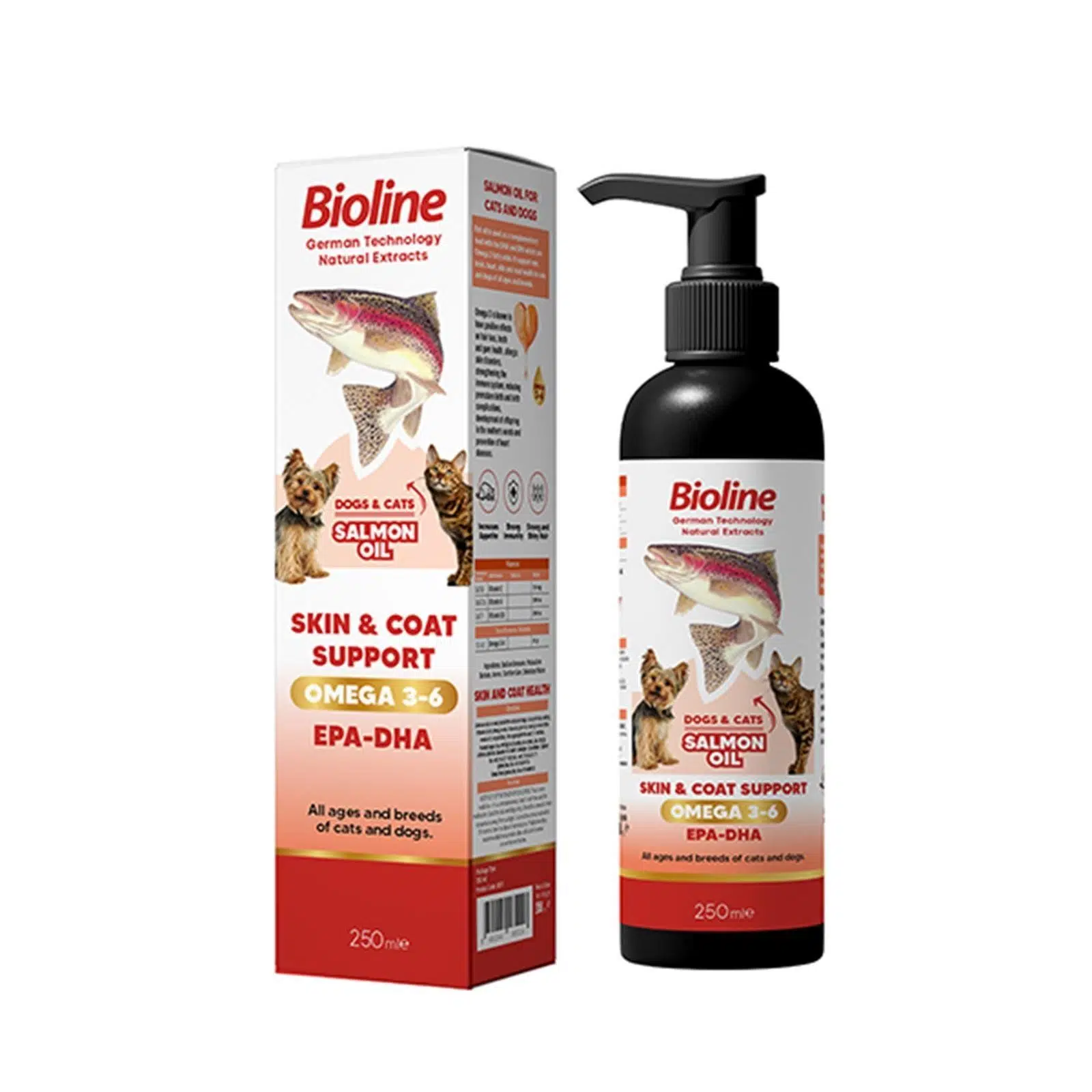 Bioline Deri ve Tüy Sağlığı için Kedi ve Köpekler İçin Somon Yağı 250ml
