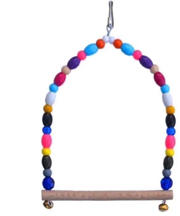 Boncuklu Ahşap Salıncak Kuş Oyuncağı 24 cm