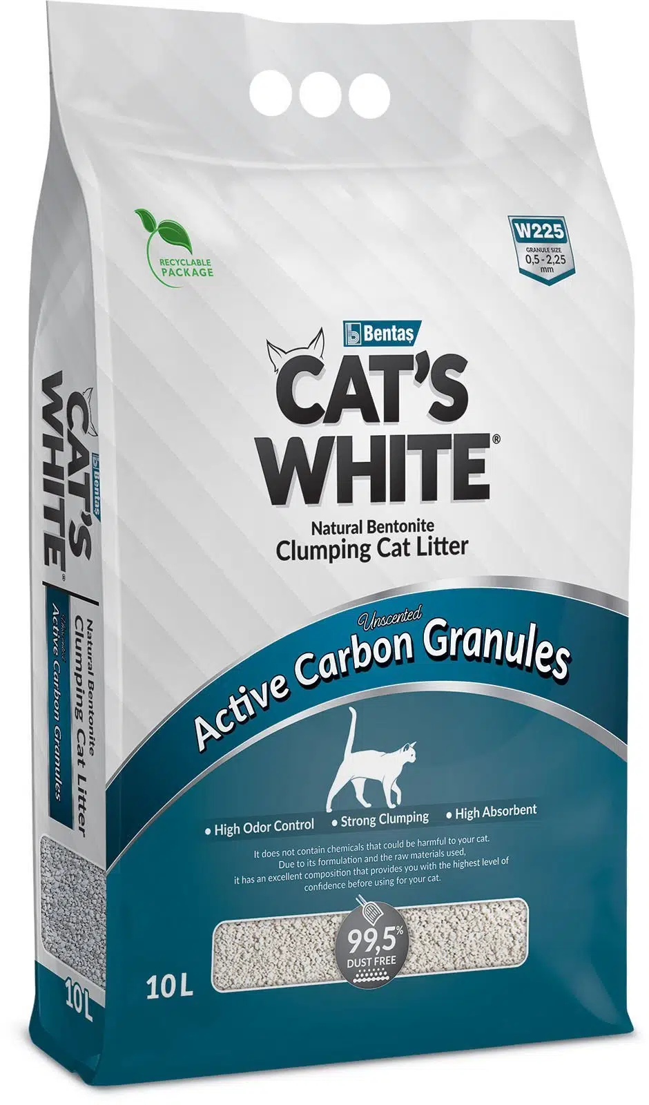 Cats White Aktif Karbonlu Tozsuz Kedi Kumu 10 Lt