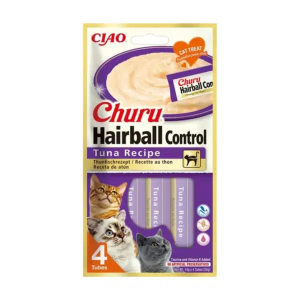 INABA CIAO Churu Cream Hairball Tüy Yumağı Önleyici Ton Balıklı Sıvı Kedi Ödül Maması 14gr 4'lü