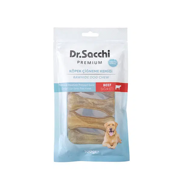 Dr.Sacchi Premium Sığır Etli Doğal Sığır Derisi Press Kemik Tahılsız Köpek Ödülü 3'' 5'li 100 Gr