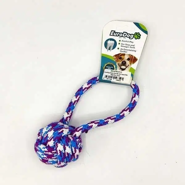 EuroDog Diş İpi Tek Halka Tek Topuz Mor Mavi Beyaz 30cm