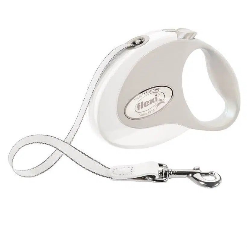 Flexi Style Medium 5M Şerit Otomatik Köpek Gezdirme Tasması Beyaz