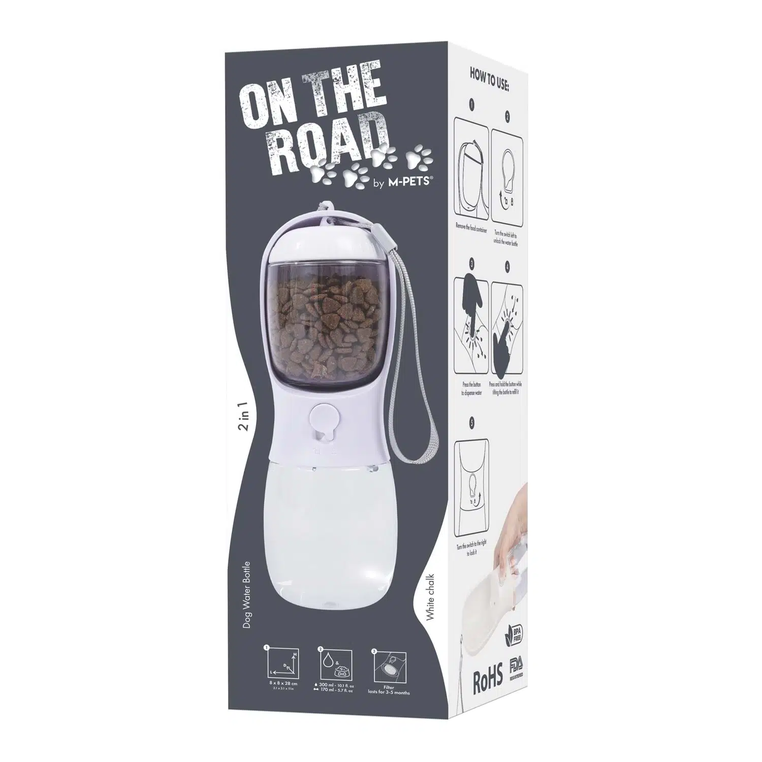 M-pets On The Road 2in1 Seyahat Mama Su Kabı 300 Ml Beyaz