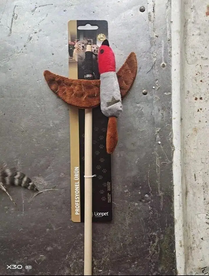 Kedi oyuncak olta ahşap sap kumaş uçan kuş zm4428