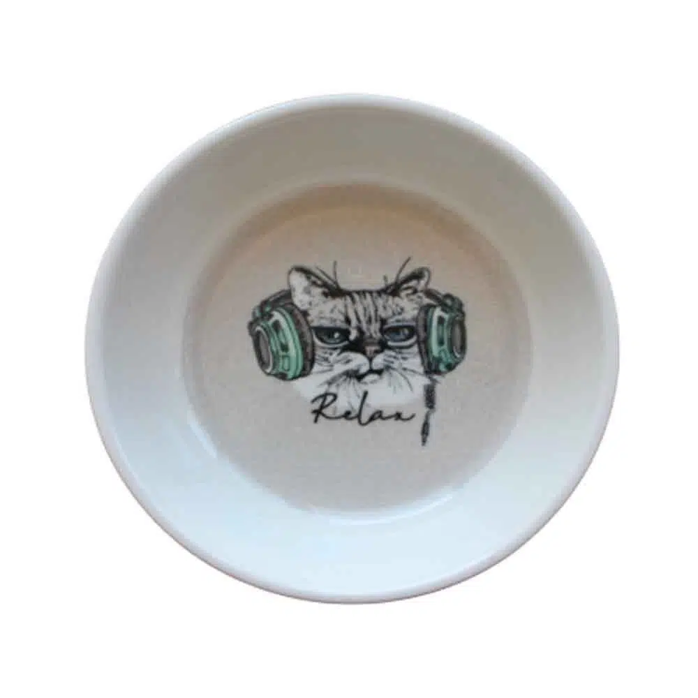 Lepus Seramik Kedi Köpek Mama Su Kabı Kulaklıklı Kedi Desenli 250ML