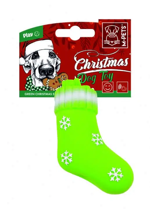 M-Pets Green Cristmas Noel Plastik Köpek Oyuncağı 13 Cm