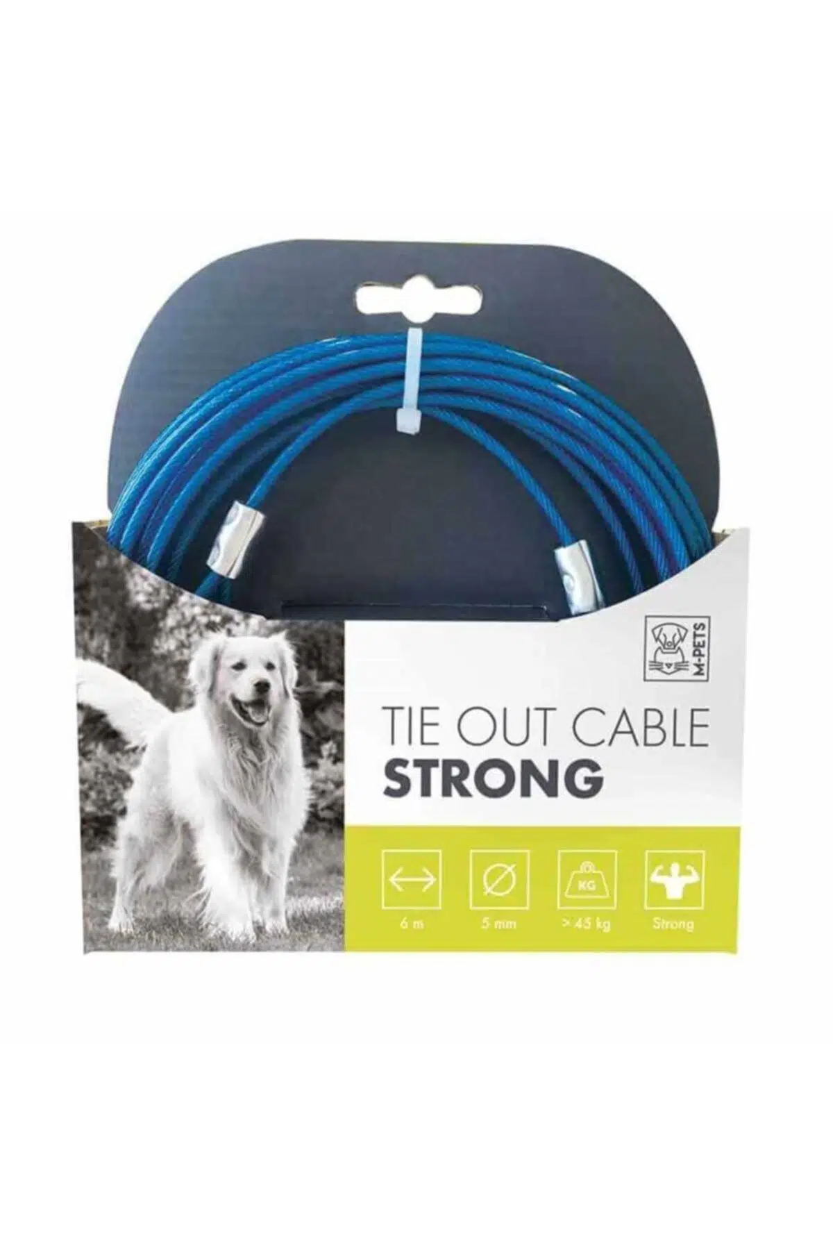 M-Pets Strong Çelik Köpek Bahçe Bağlama Halatı 6m (Mavi)