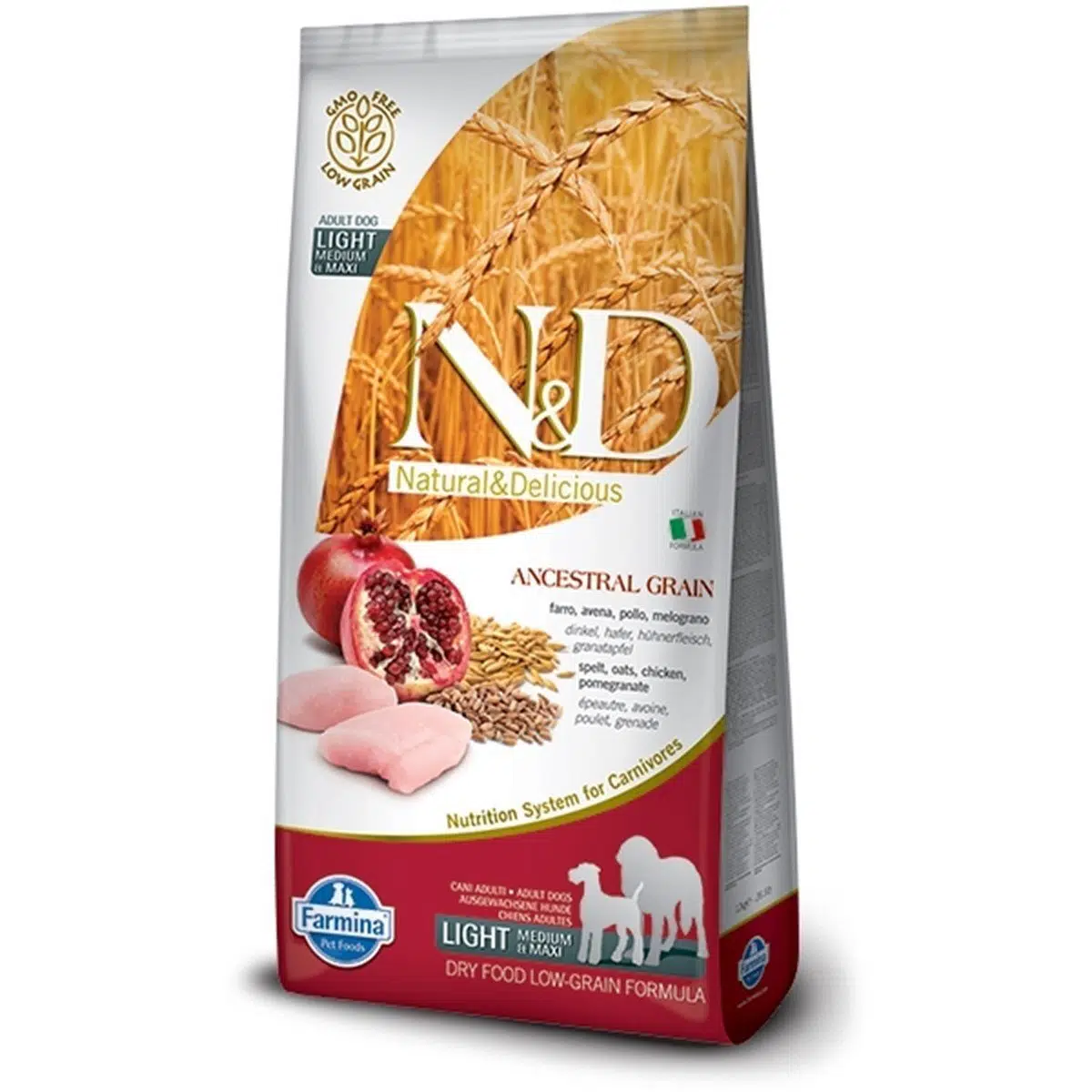 N&D Light Tavuk Etli Narlı Az Tahıllı Yetişkin Büyük Irk Köpek Maması 2.5 Kg