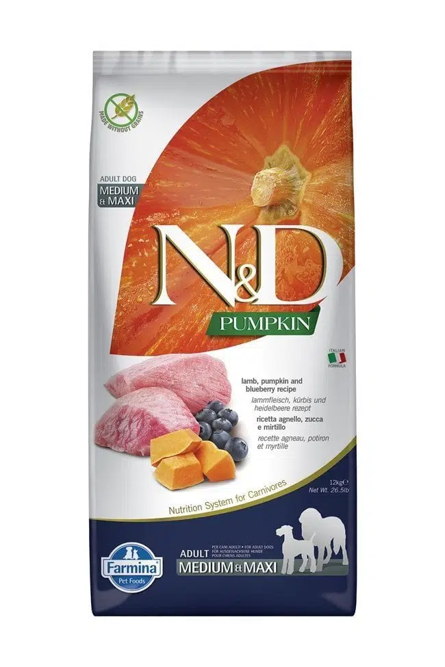N&D Pumpkin Bal Kabaklı Kuzu Etli Yaban Mersinli Orta Ve Büyük Irk Yetişkin Köpek Maması 12 Kg
