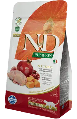 N&D Pumpkin Tahılsız Bıldırcınlı Bal Kabaklı ve Narlı Kısırlaştırılmış Kedi Maması 1.5 Kg
