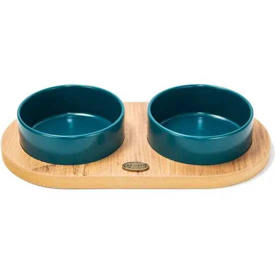 Ozark Ahşap Standlı İkili Seramik Mama Su Kabı