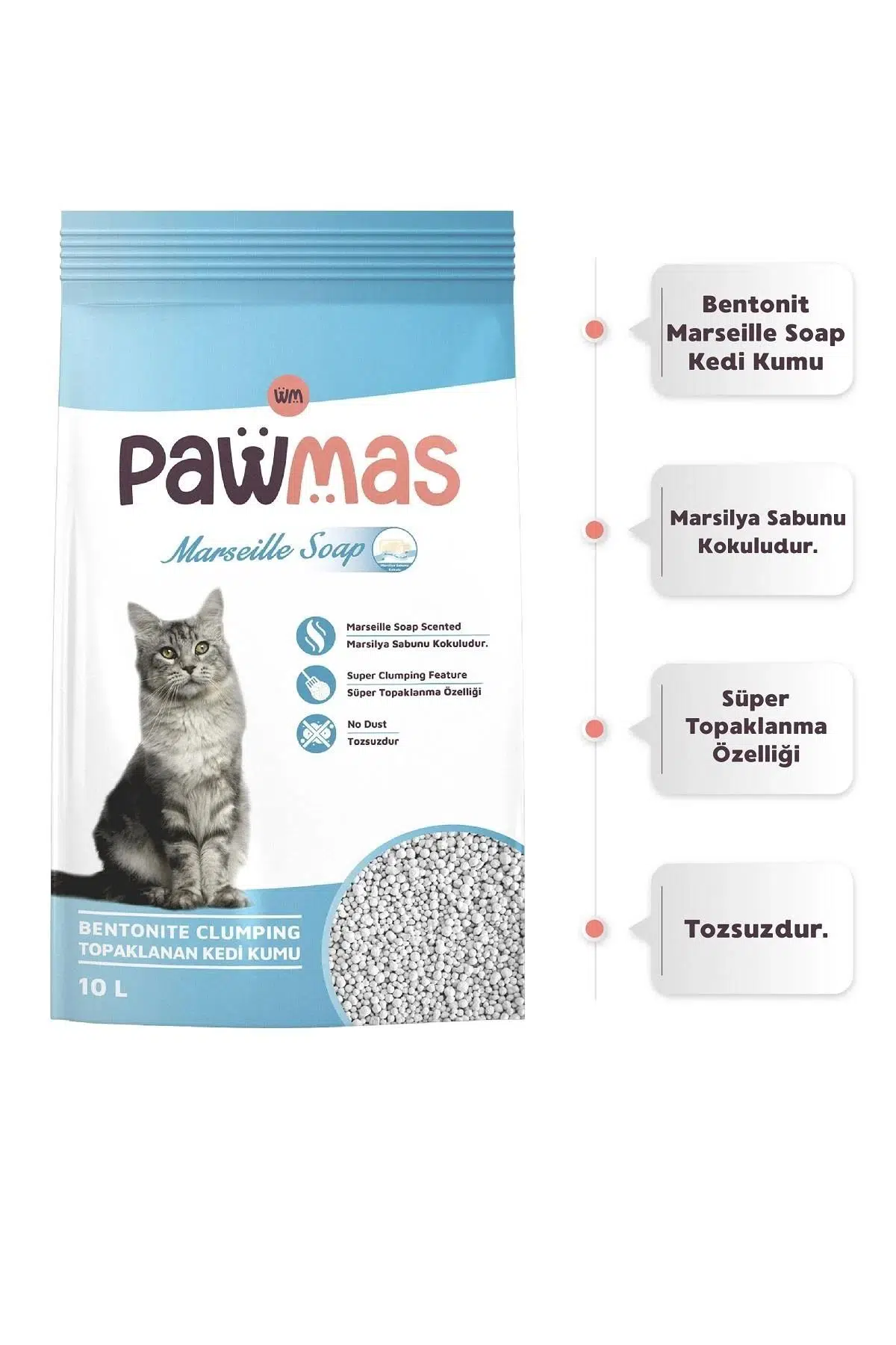 Pawmas Marsilya Sabunu Kokulu Bentonit Kedi Kumu 10 Lt