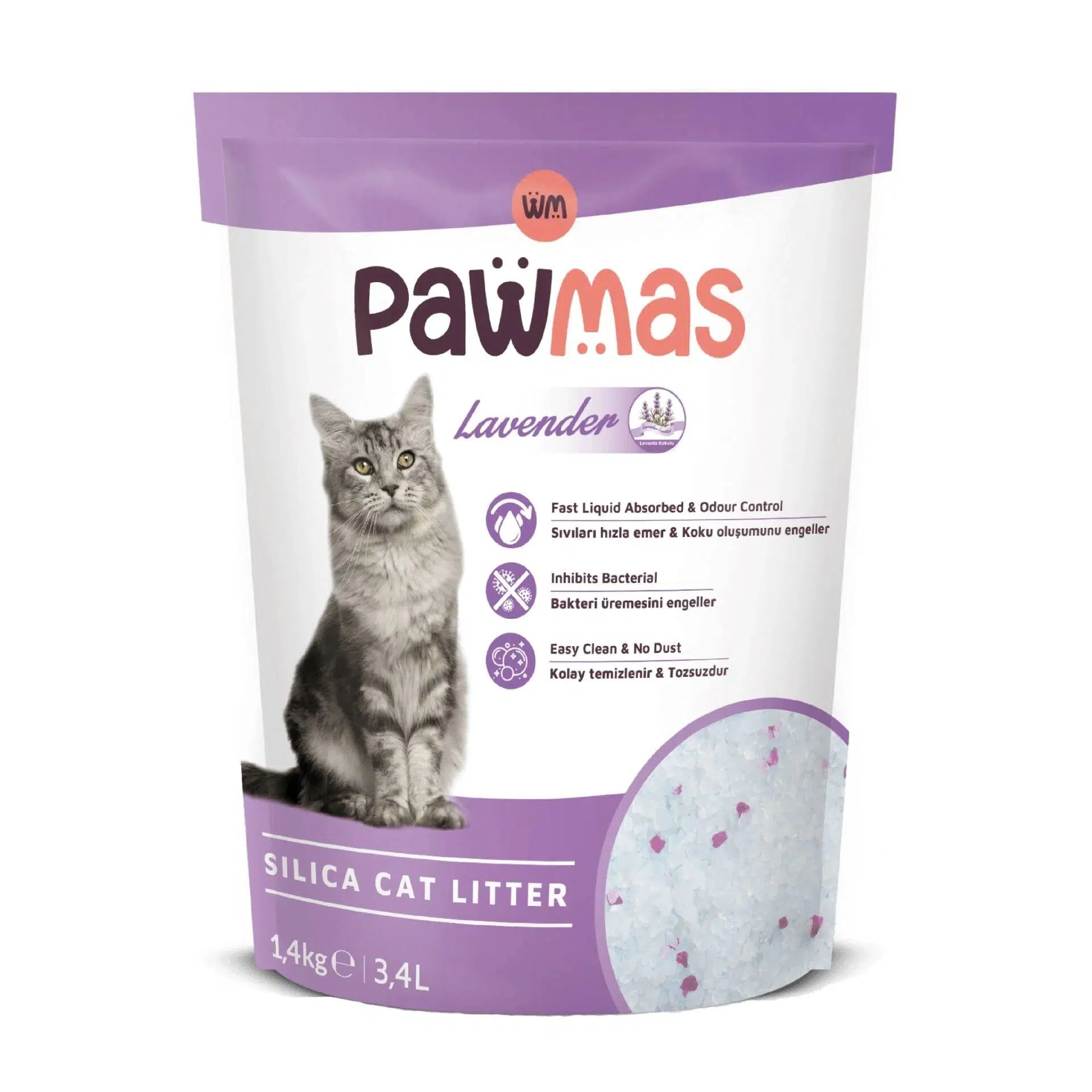Pawmas silica kedi kumu lavanta 1.4KG 3.4L