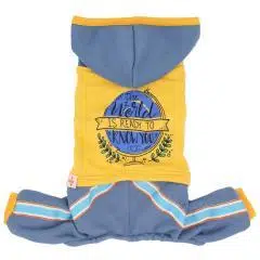Pawstar Köpek Tulumu Kapşonlu Sarı Dünya Desenli M