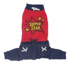 Pawstar Köpek Tulumu Kırmızı Süper Star Desen S