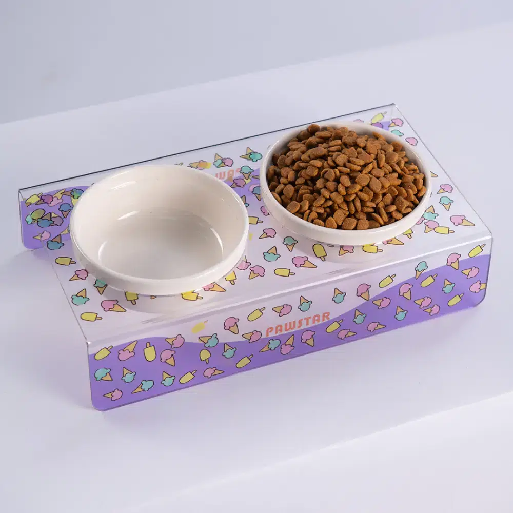 Pawstar Plexi Standlı 2li Seramik Mama ve Su Kabı Dondurma Desenli 26601
