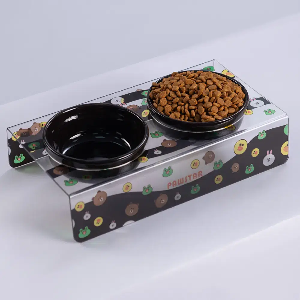 Pawstar Plexi Standlı 2li Seramik Mama ve Su Kabı Smile Desenli 26605