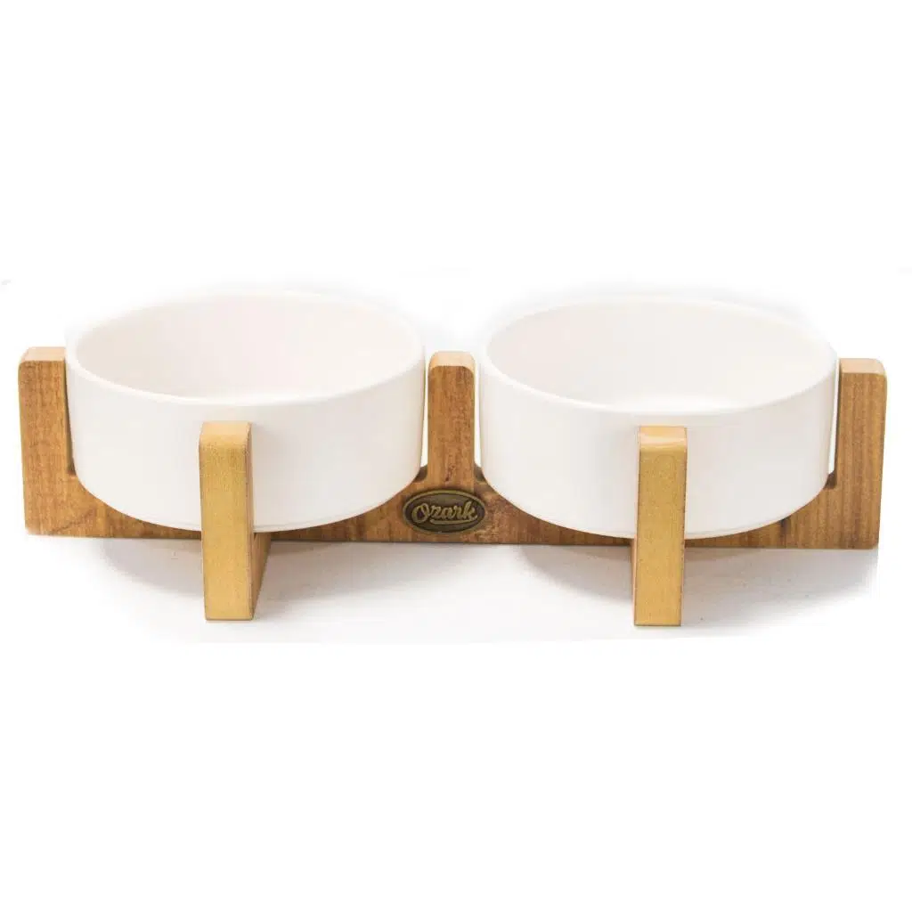 Petvoda 2li Ahşap Sehpalı Seramik Mama Kabı Beyaz Voda2964