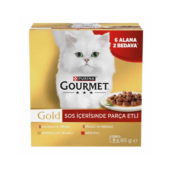 Gourmet Gold Soslu Parça Etli Karışık Çeşitli Yetişkin Kedi Konservesi 8 AL 6 ÖDE