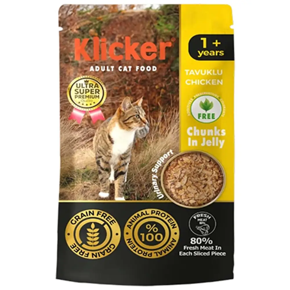 Klicker Chunk Tavuklu Tahılsız Yetişkin Kedi Yaş Maması Jelly 85 Gr