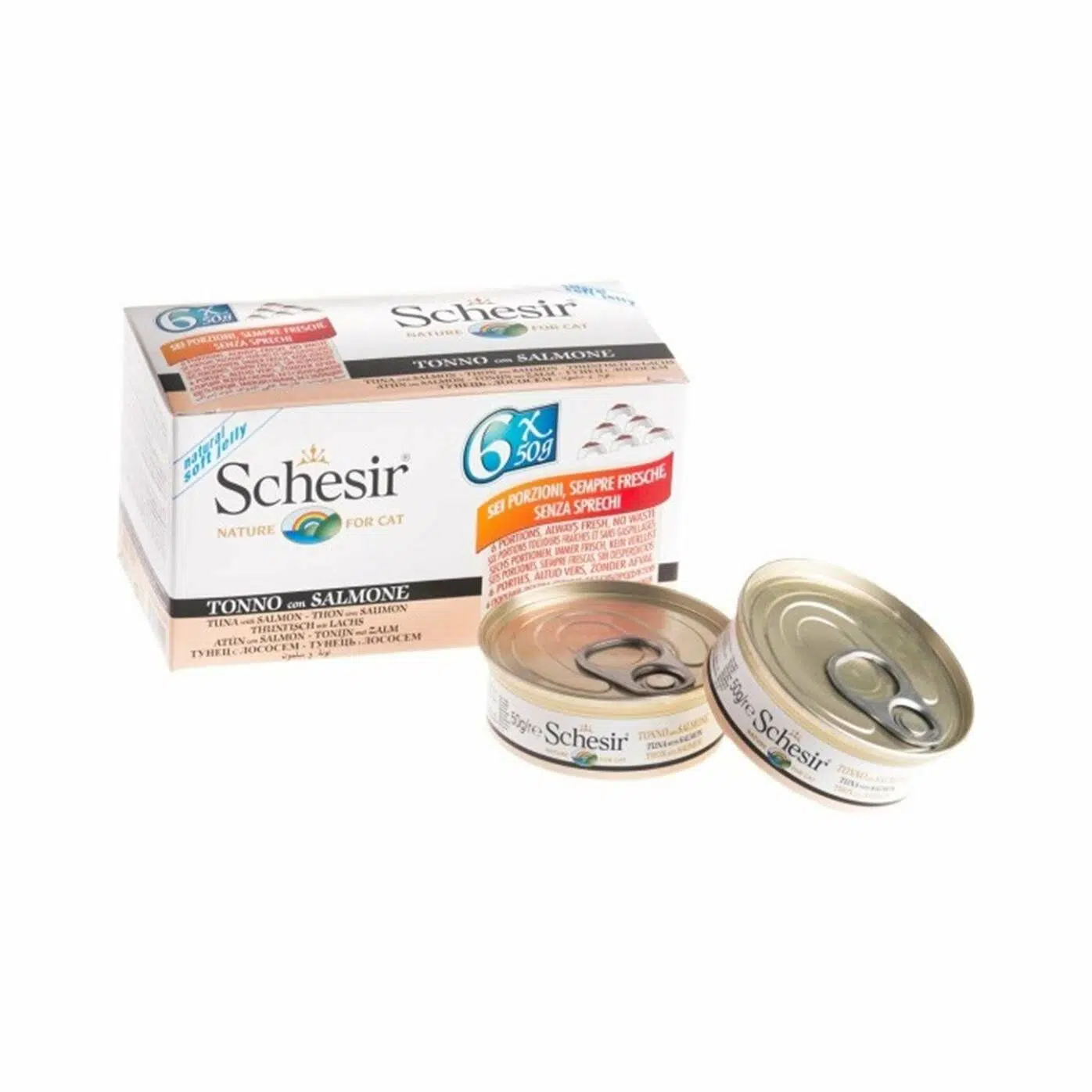 Schesir Ton Balıklı ve Somonlu Yetişkin Kedi Konservesi 6x50gr